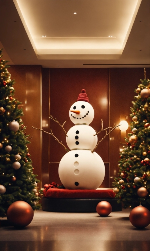 Snowman, Christmas Tree, White, Light, Christmas Ornament, Lighting