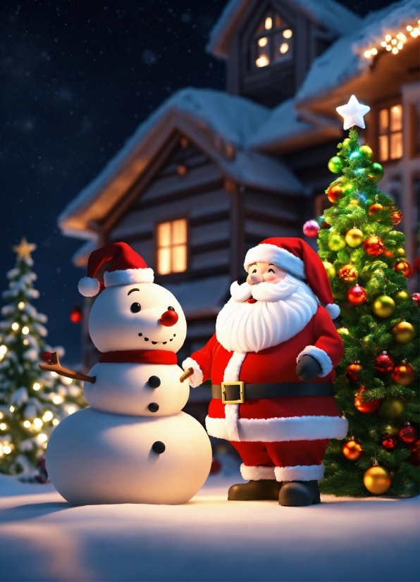 Snowman, Light, Christmas Tree, Snow, Lighting, Toy