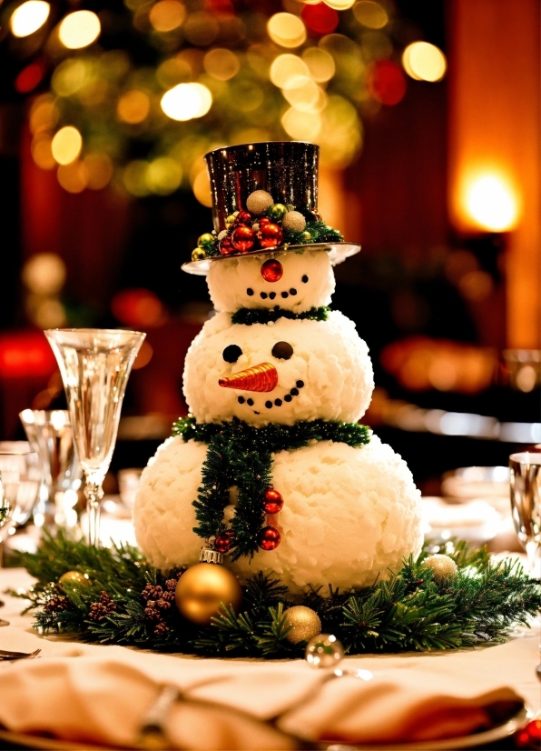 Snowman, Light, Lighting, Decoration, Happy, Plant