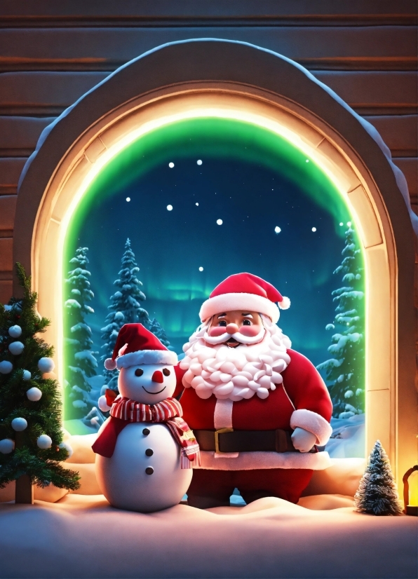 Snowman, Light, Lighting, Santa Claus, Snow, Christmas Decoration