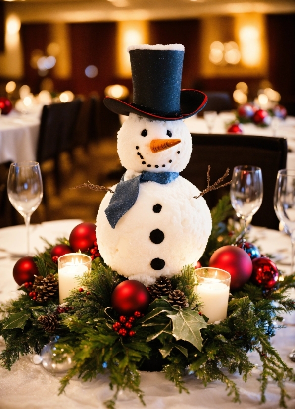 Snowman, White, Tableware, Christmas Ornament, Lighting, Plant