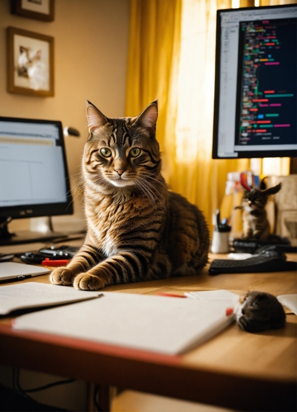Table, Cat, Computer, Personal Computer, Felidae, Desk
