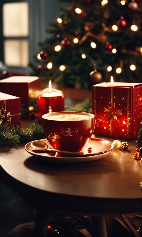 Table, Christmas Tree, Drinkware, Tableware, Light, Decoration