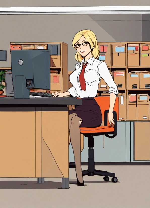 Table, Drawer, Office Chair, Bookcase, Cartoon, Art