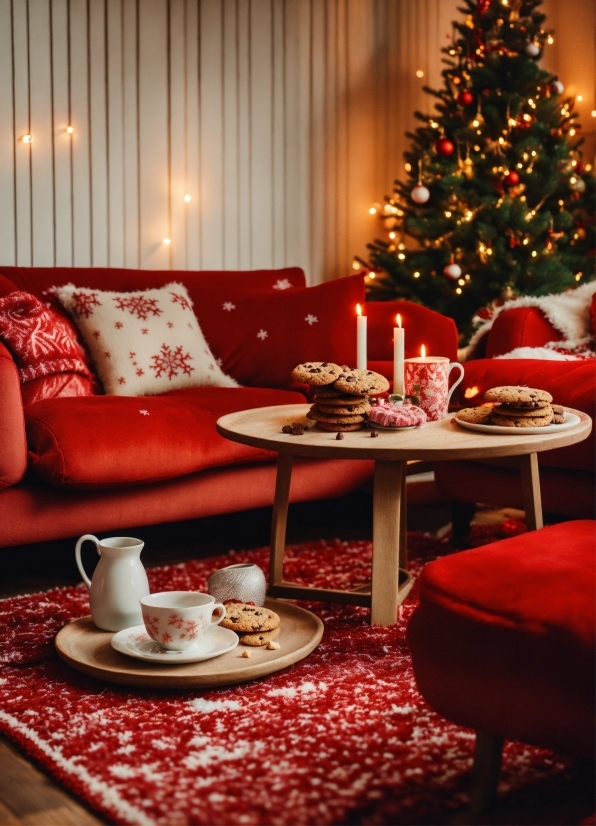 Table, Furniture, Christmas Tree, Decoration, Light, Tableware