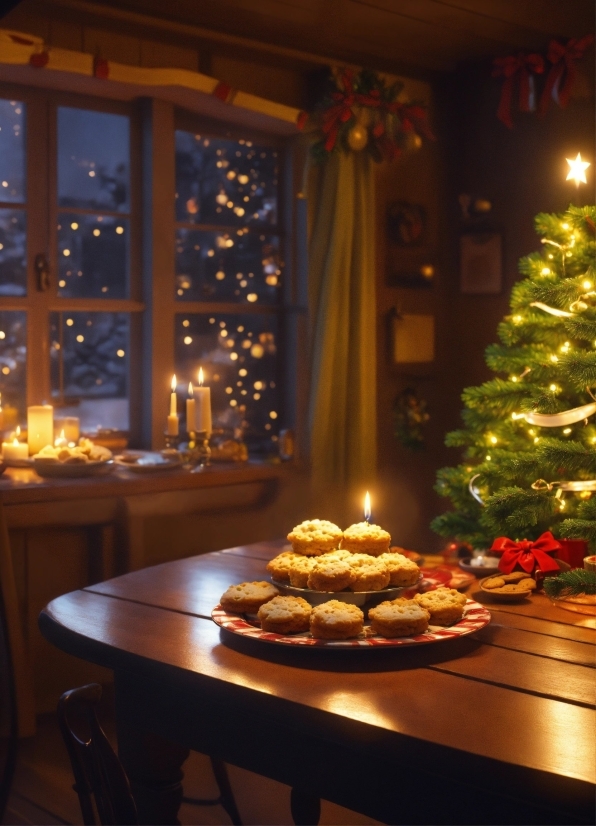 Table, Furniture, Christmas Tree, Food, Decoration, Tableware