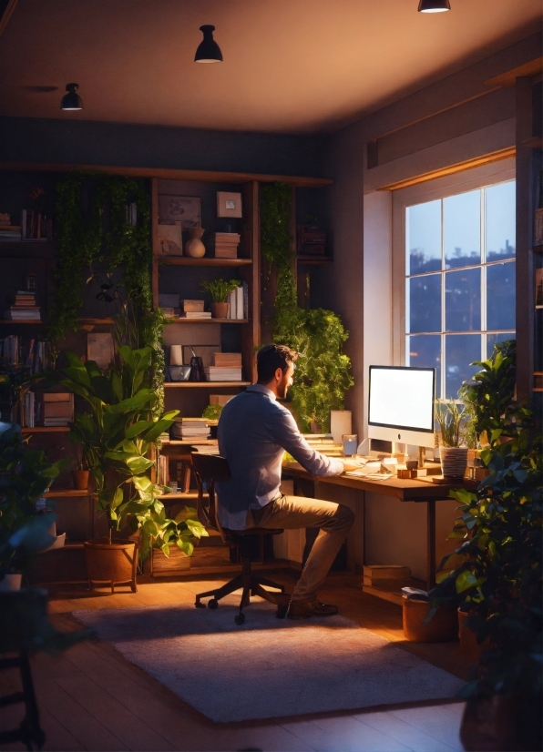 Table, Plant, Property, Furniture, Window, Computer Monitor