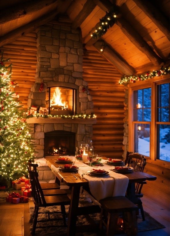 Table, Property, Furniture, Christmas Tree, Window, Light