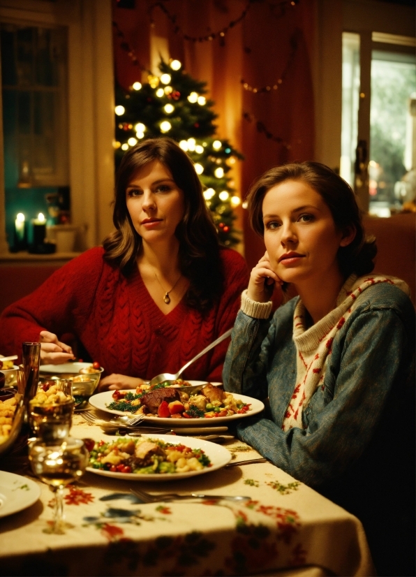 Table, Tableware, Food, Christmas Tree, Plate, Interaction