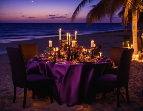Table, Tableware, Furniture, Sky, Purple, Light