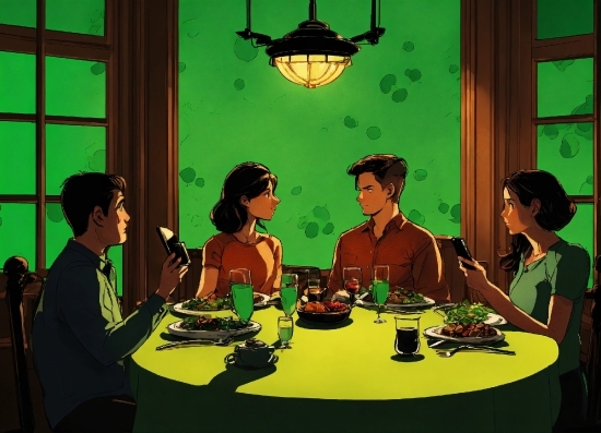 Table, Tableware, Green, Window, Sharing, Leisure