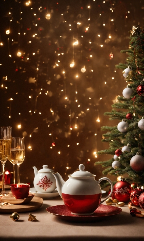 Tableware, Christmas Tree, Christmas Ornament, Decoration, Drinkware, Light