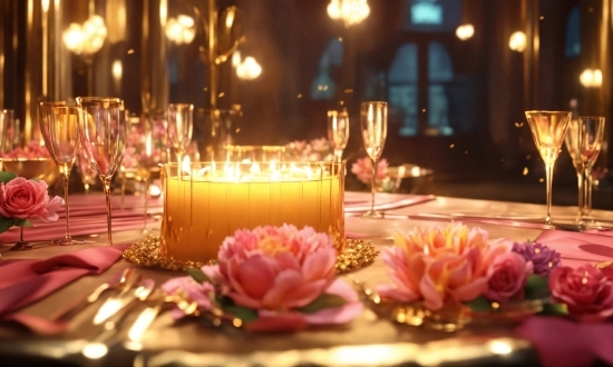 Tableware, Drinkware, Flower, Stemware, Decoration, Candle