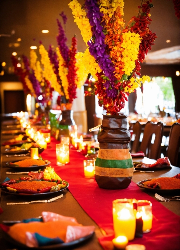 Tableware, Flower, Table, Candle, Decoration, Orange