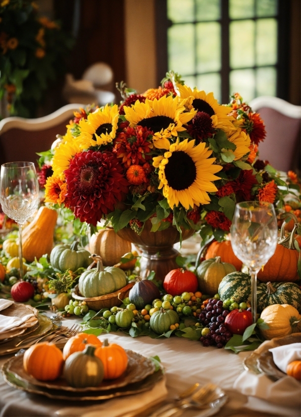 Tableware, Flower, Table, Plant, Food, Orange