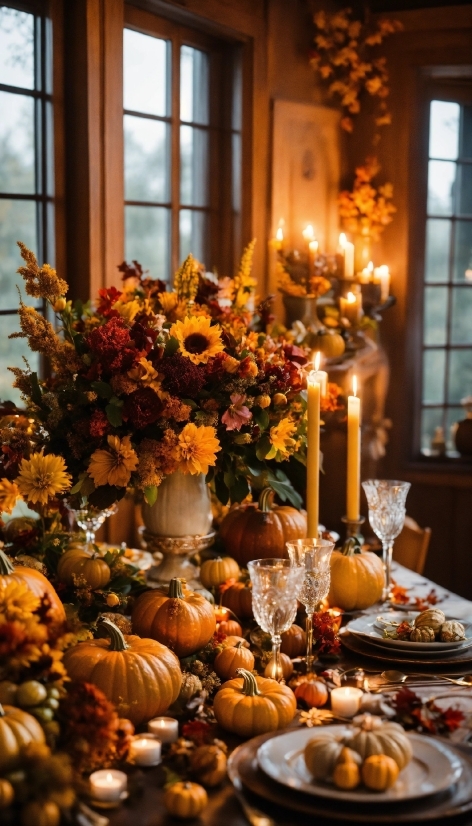 Tableware, Table, Plant, Pumpkin, Food, Window