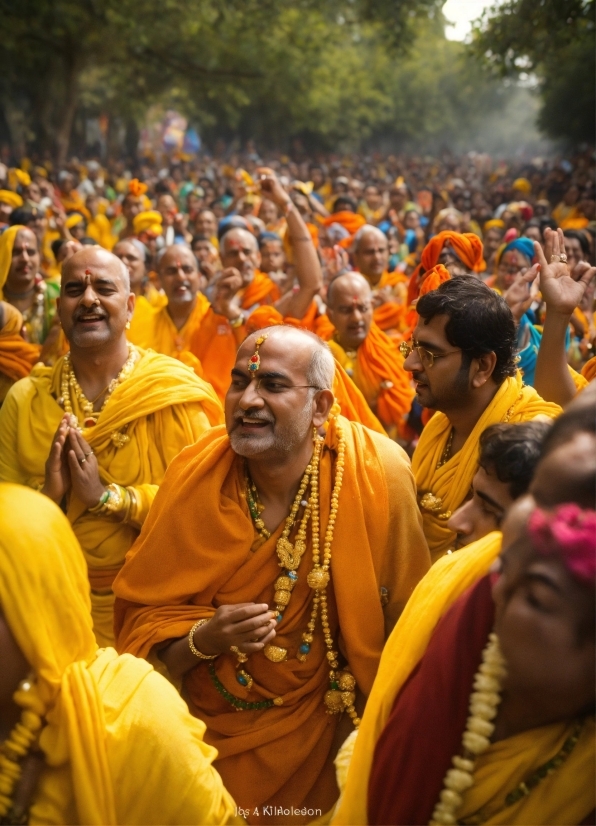 Temple, Yellow, Morning, Adaptation, Crowd, Event