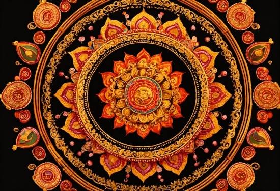 Textile, Gold, Art, Symmetry, Circle, Ornament
