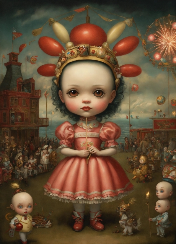 Toy, Doll, Dress, Pink, Red, Art