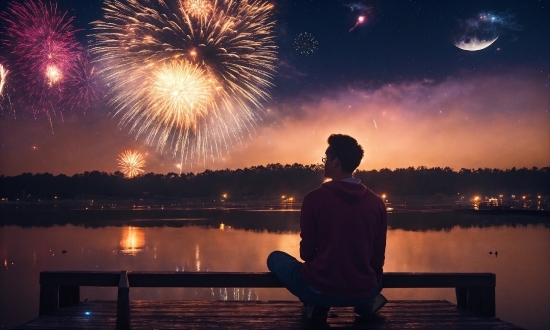 Water, Cloud, Sky, Fireworks, Atmosphere, Photograph