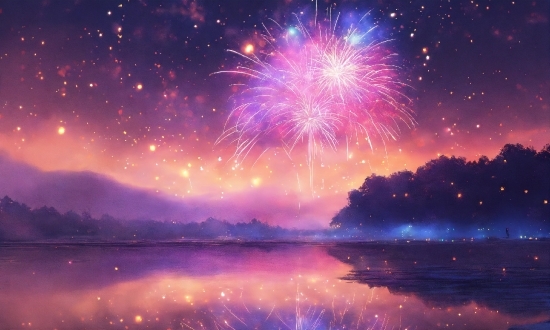 Water, Fireworks, Atmosphere, Light, Sky, Purple