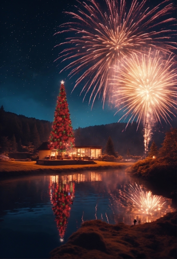 Water, Sky, Fireworks, Photograph, Christmas Tree, World