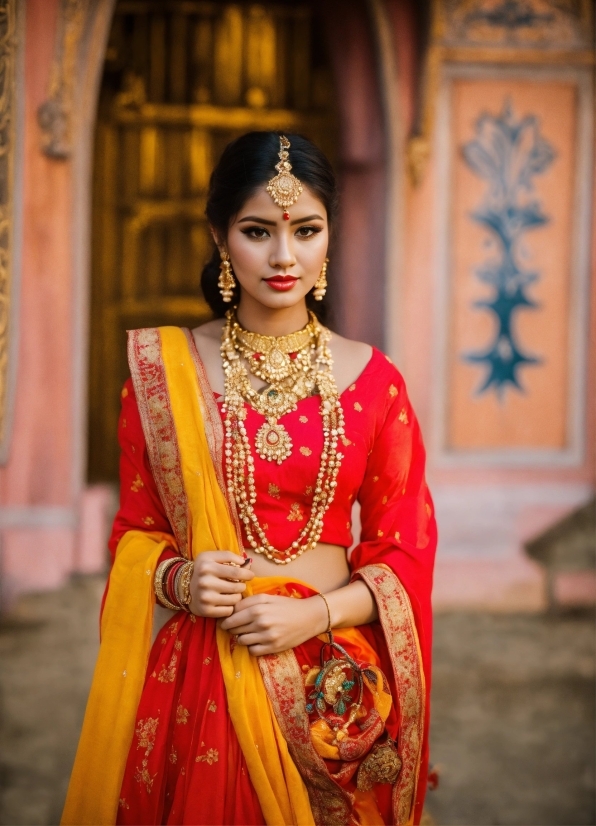 Wedding Dress, Sari, Human Body, Bride, Sleeve, Smile