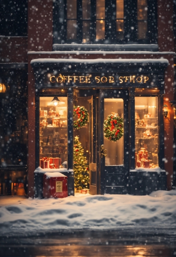 Window, Building, Snow, Freezing, Christmas Decoration, Plant
