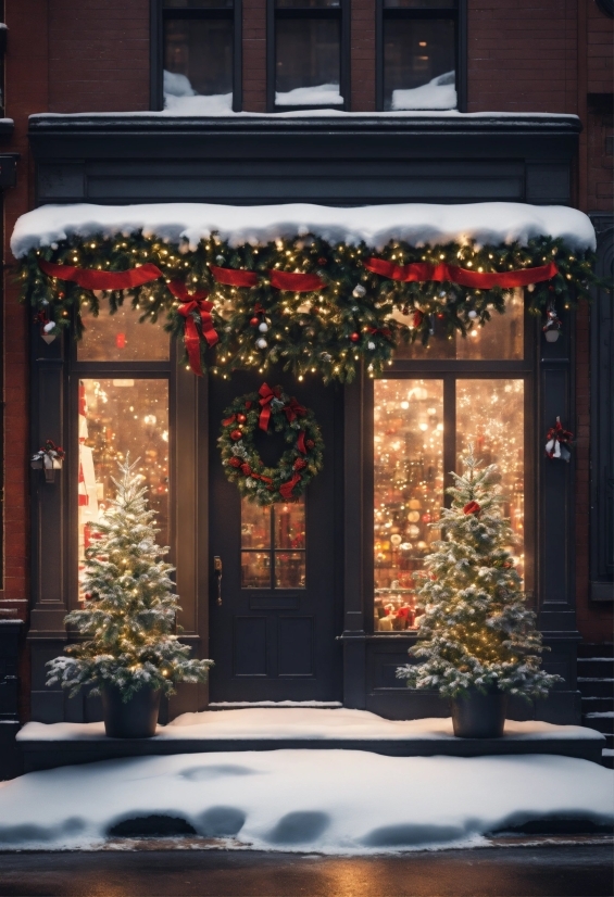 Window, Christmas Ornament, Property, Christmas Tree, Plant, Snow