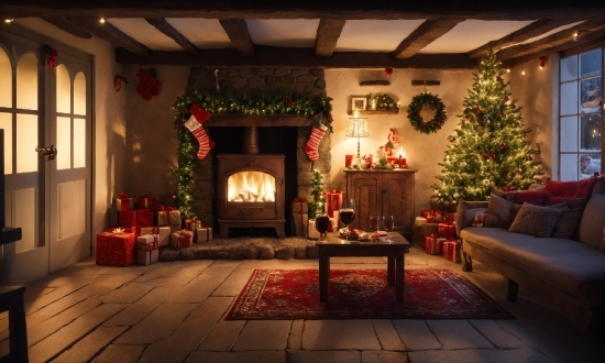 Window, Christmas Tree, Decoration, Building, Living Room, Plant