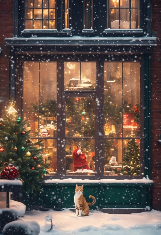 Window, Christmas Tree, Snow, Light, Plant, Christmas Ornament