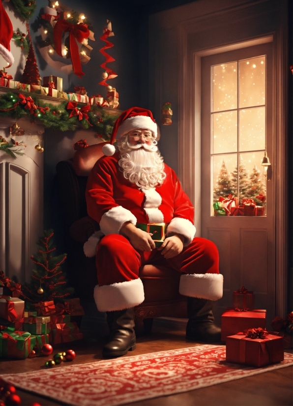 Window, Light, Beard, Human Body, Santa Claus, Red