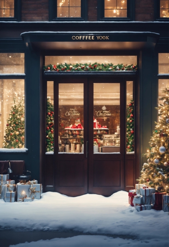Window, Light, Snow, Fixture, Christmas Tree, Wood