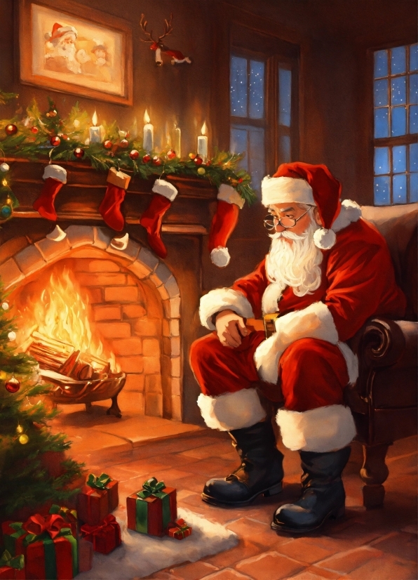 Window, Lighting, Santa Claus, Christmas Decoration, Lap, Hearth