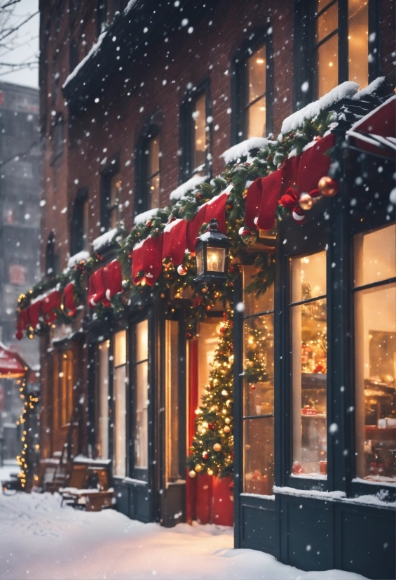 Window, Snow, Building, Branch, Neighbourhood, Christmas Decoration