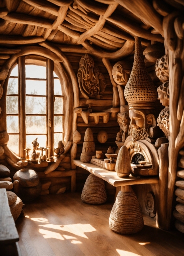 Wood, Interior Design, Window, House, Building, Sculpture
