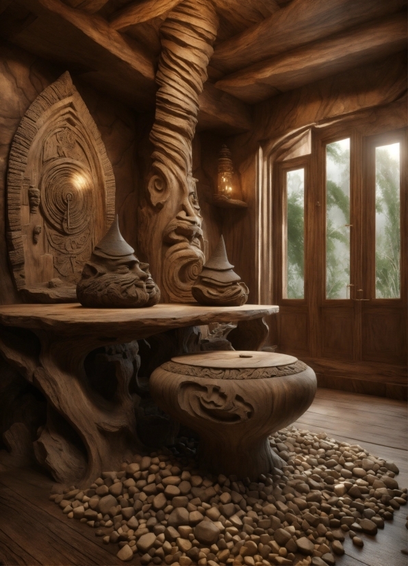 Wood, Temple, Building, Interior Design, Artifact, Sculpture