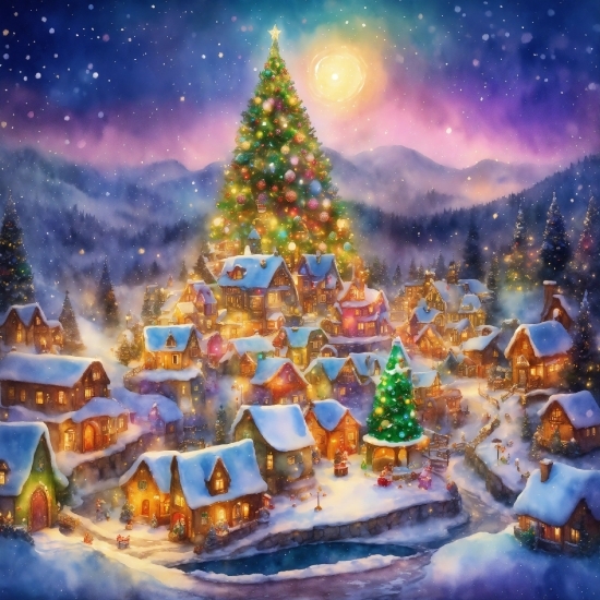 World, Christmas Tree, Light, Snow, Nature, Natural Landscape