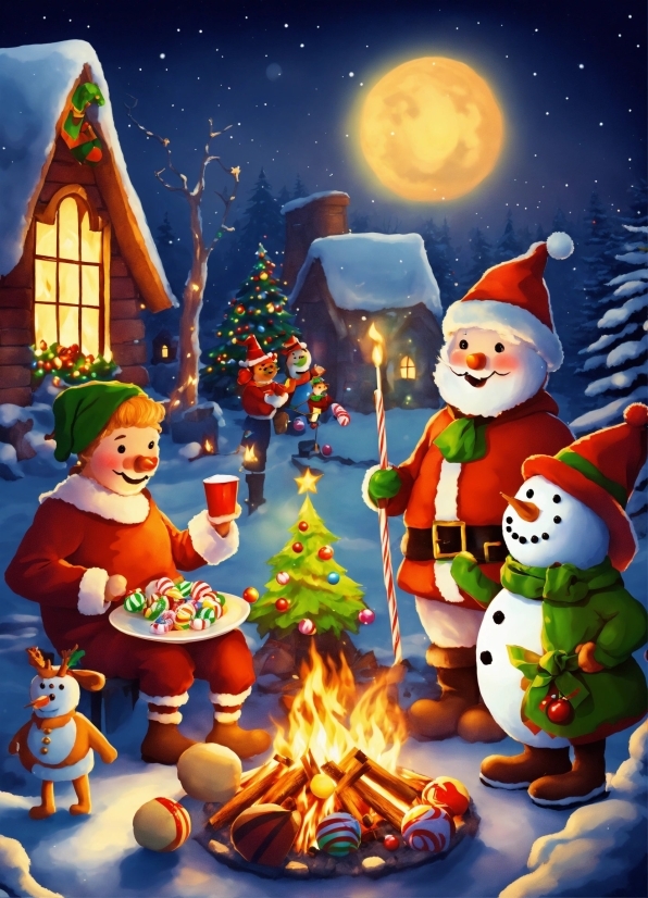 World, Moon, Sky, Snowman, Christmas Ornament, Cartoon