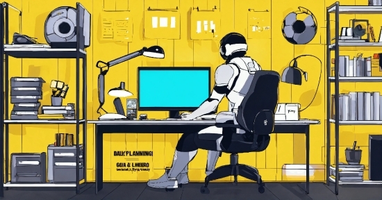 Yellow, Table, Art, Desk, Computer Desk, Personal Computer