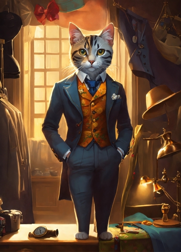 Art, Cat, Blazer, Felidae, Formal Wear, Whiskers