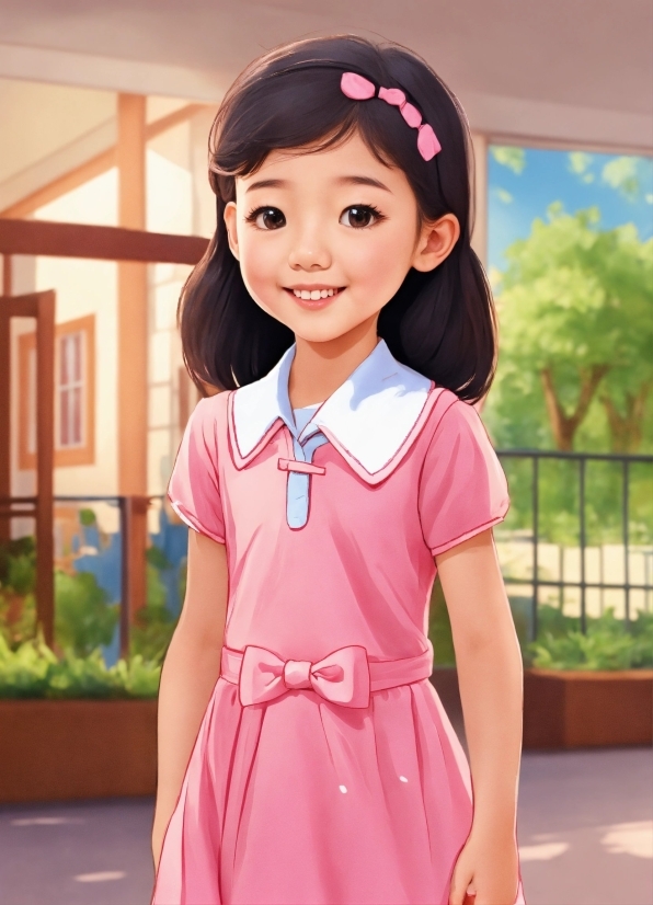 Background Pink Aesthetic, Skin, Outerwear, Smile, School Uniform, Plant