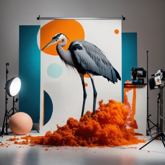 Bird, Orange, Beak, Feather, Art, Pelecaniformes