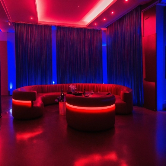 Blue, Chair, Interior Design, Curtain, Entertainment, Magenta