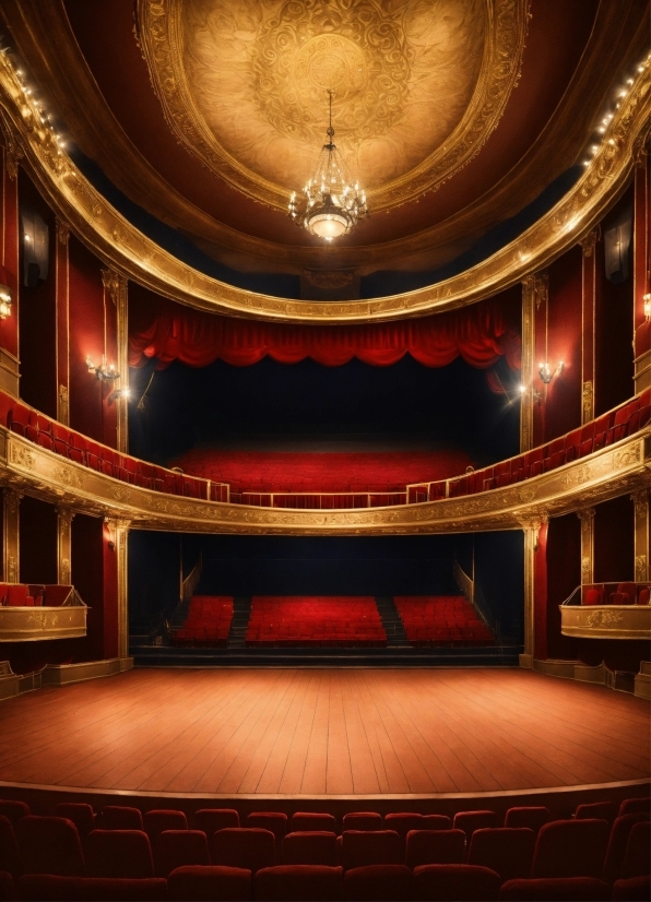 Building, Stage Is Empty, Interior Design, Amber, Entertainment, Theater Curtain