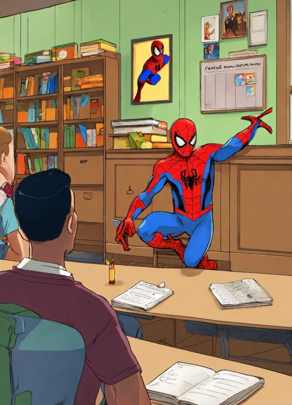 Cartoon, Art, Publication, Table, Spider-man, Shelf