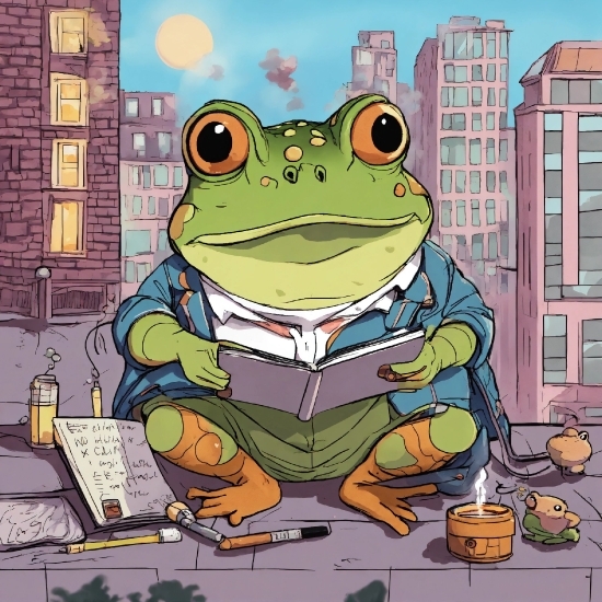 Cartoon, Frog, Green, True Frog, Window, Organism