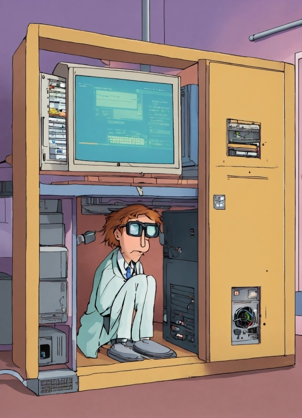 Cartoon, Personal Computer, Art, Computer, Electronic Device, Machine