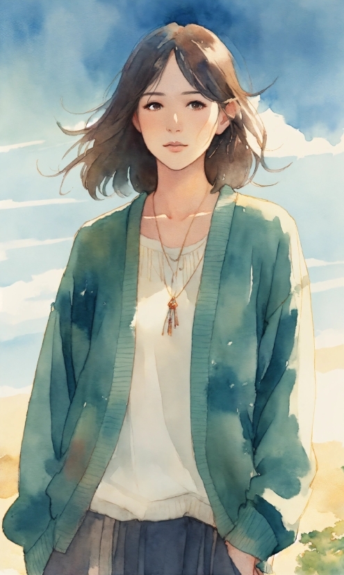 Clothing, Outerwear, Hairstyle, Azure, Neck, Cloud