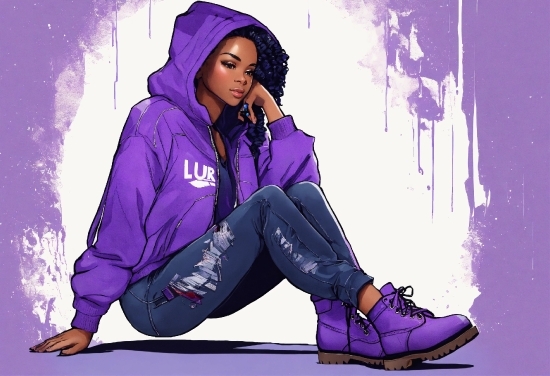 Clothing, Outerwear, Hairstyle, Purple, Flash Photography, Sleeve